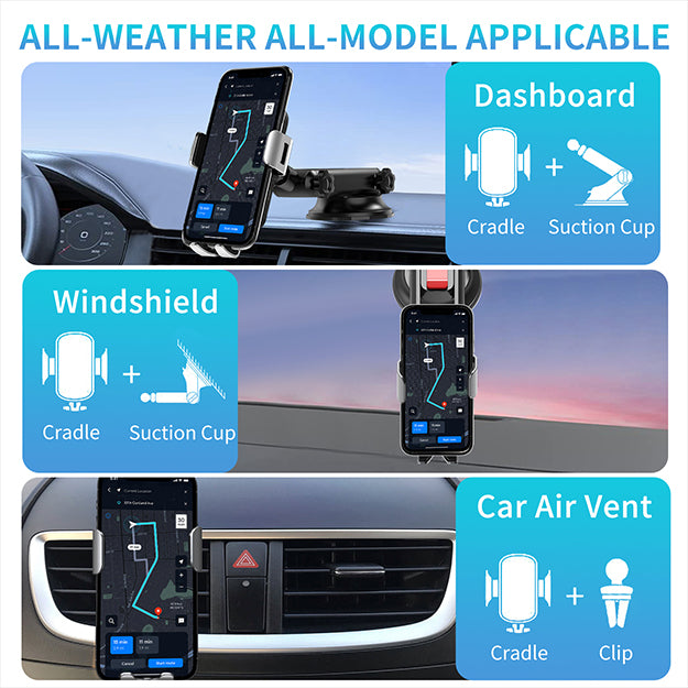 XIMINNO 15W Fast Wireless Charging Car Mount – Dual Mounting, 360° Rotation
