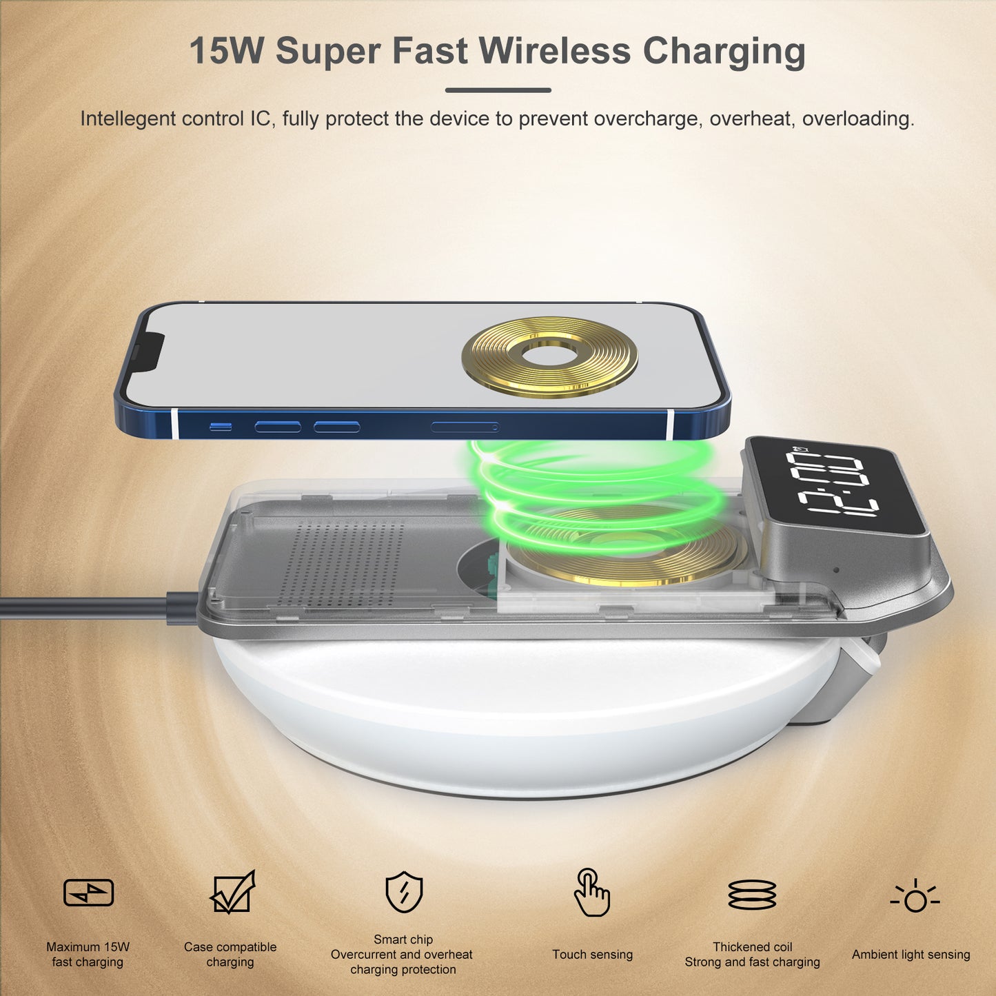 XIMINNO S7, Coin Auto-Alignment, Wireless Charger with Night Light