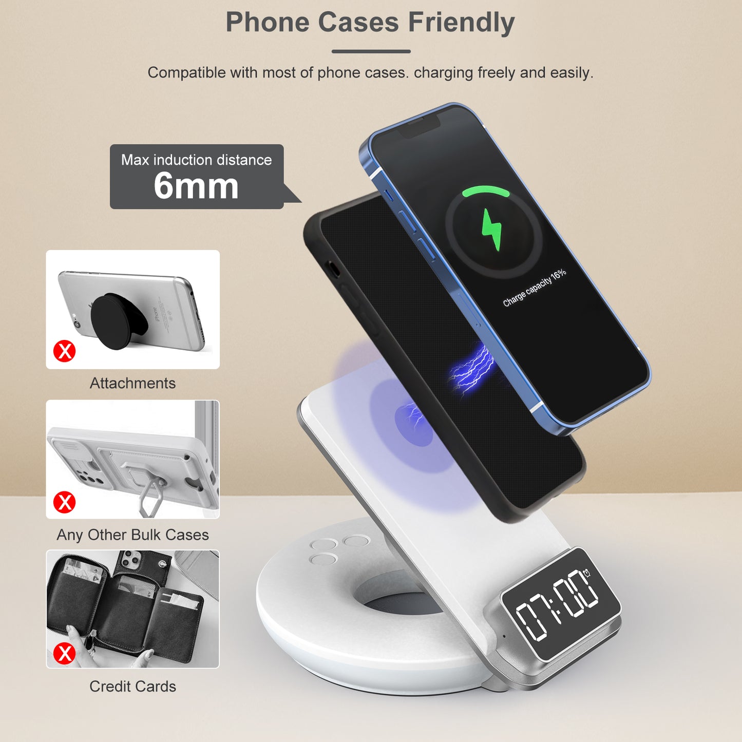 XIMINNO S7, Coin Auto-Alignment, Wireless Charger with Night Light