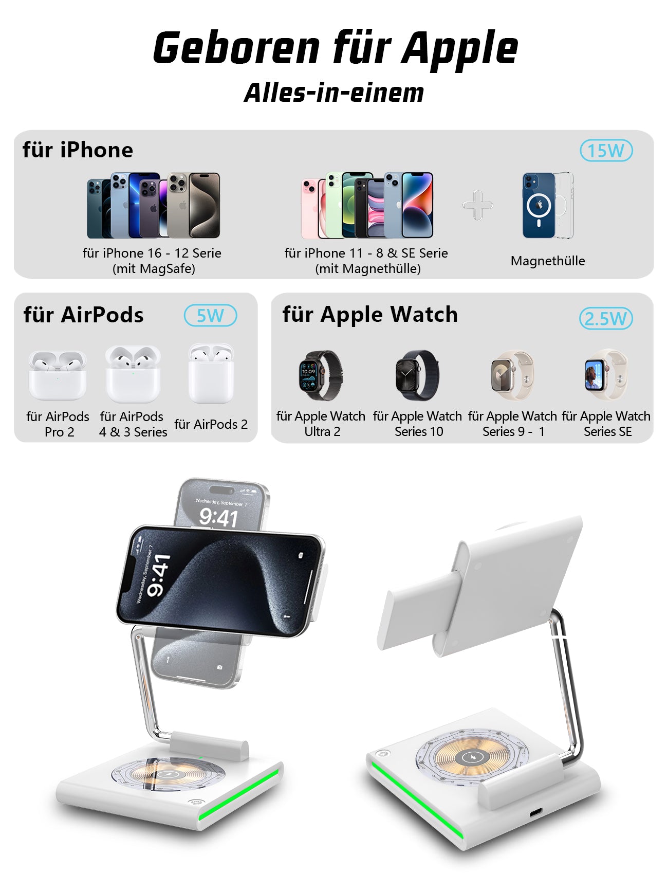 XIMINNO S9 Fold, MagSafe Wireless Charger, Born for Apple